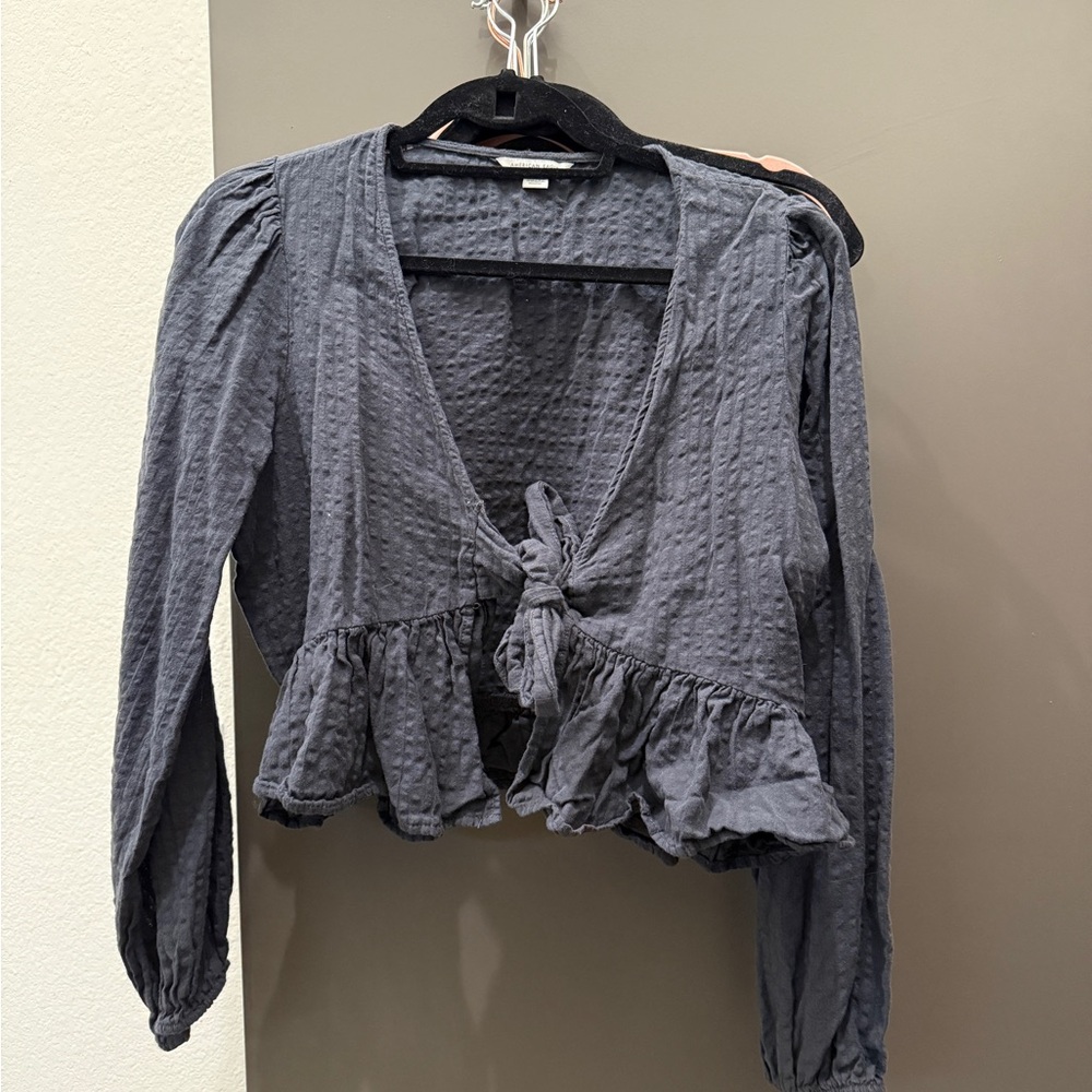 American Eagle Outfitters Charcoal Ruffle Blouse